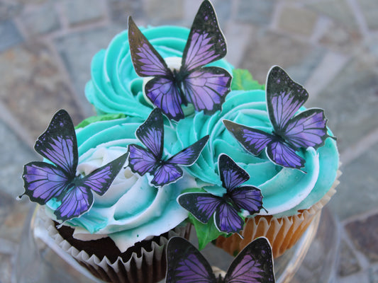 Purple and black wafer paper butterflies