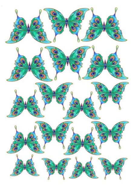 Peacock Inspired Wafer Paper Butterflies sheet
