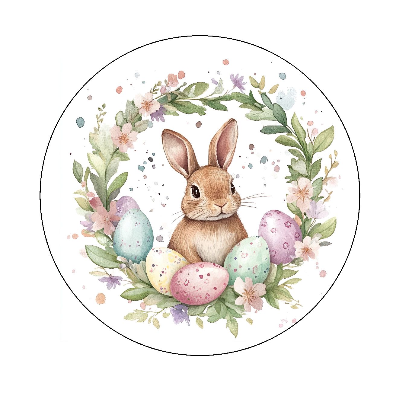 Easter Watercolor Bunny Wreath Edible Image 2