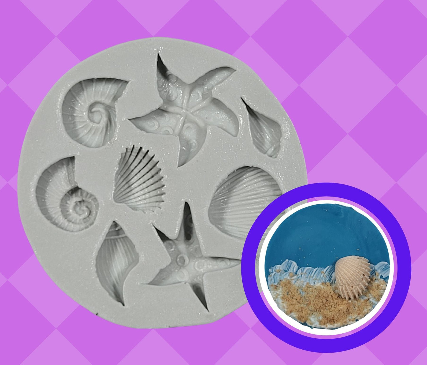 Beach theme silicone mold with star fish and seashells
