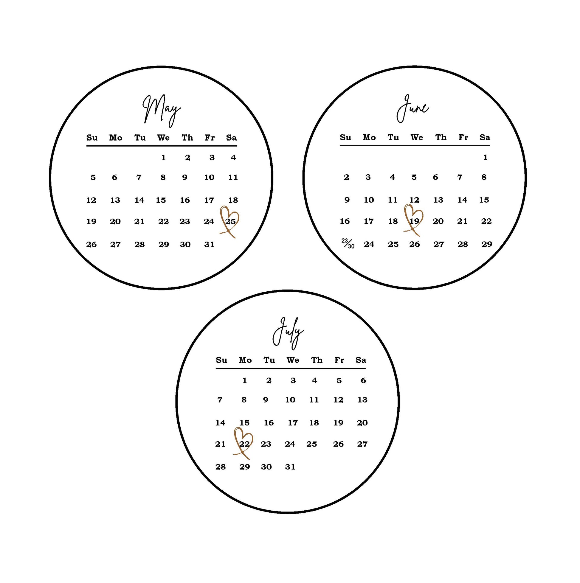 Image of May June and July calendars