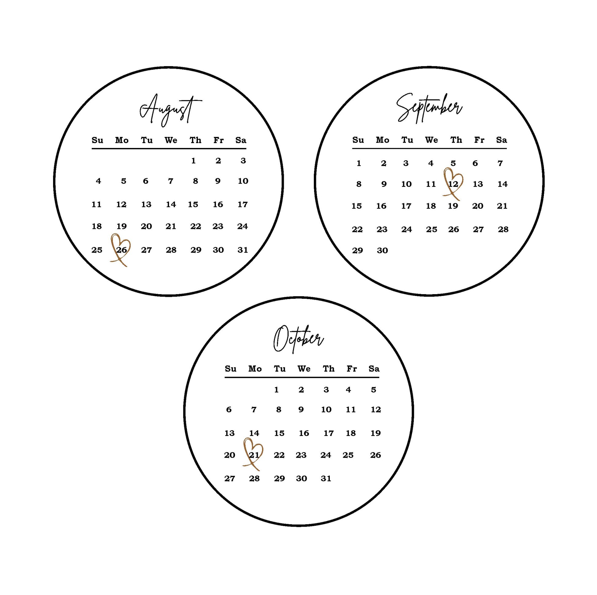 Image of August September and October calendars