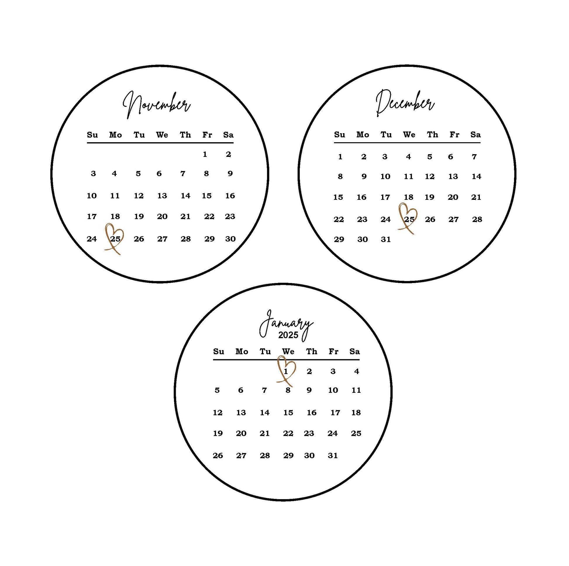 Image of November December and January calendars