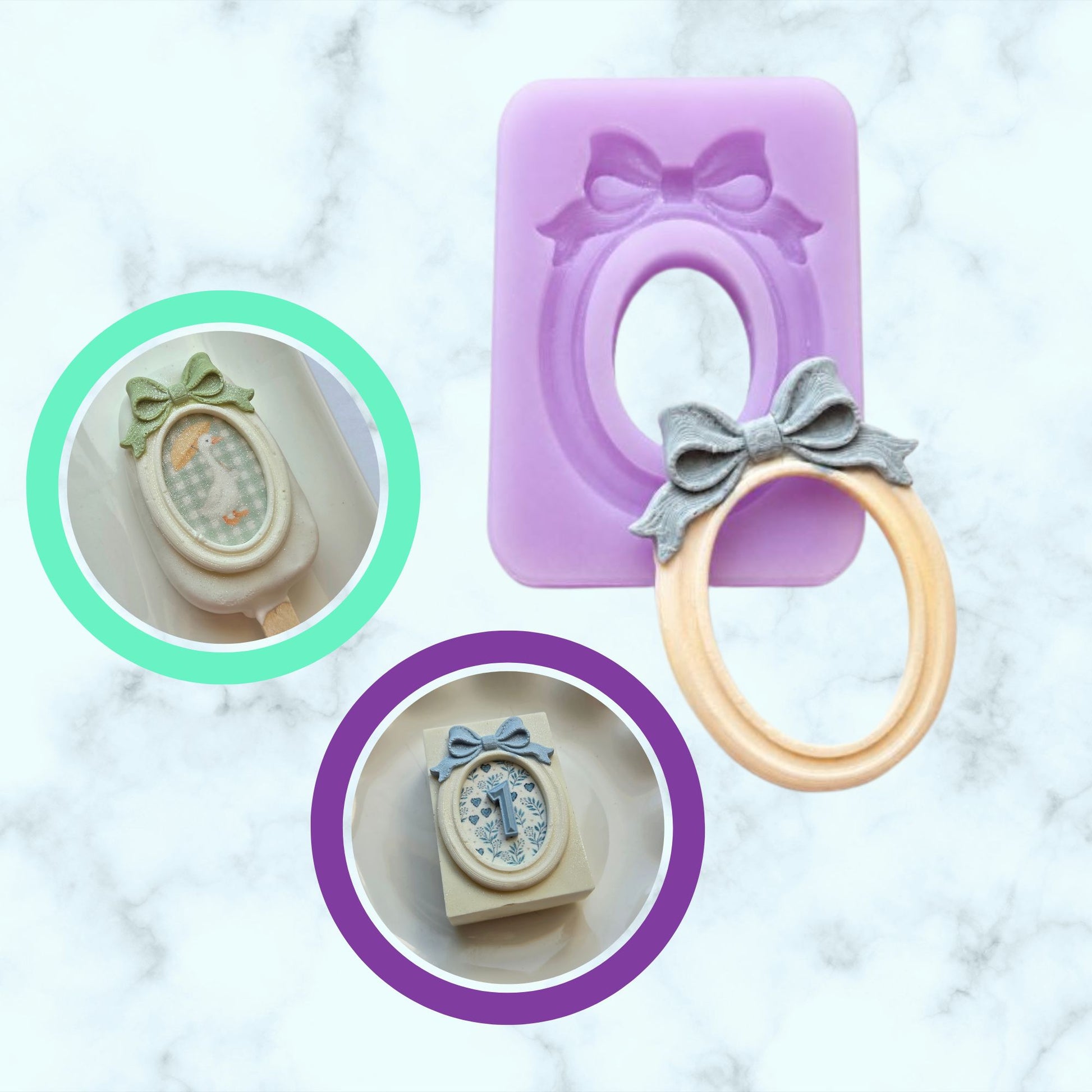 Vintage oval Frame with Bow Silicone Mold  
