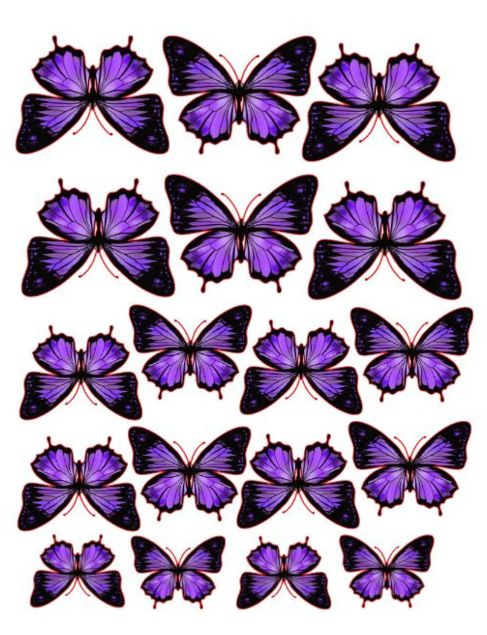 Purple and black wafer paper butterflies sheet