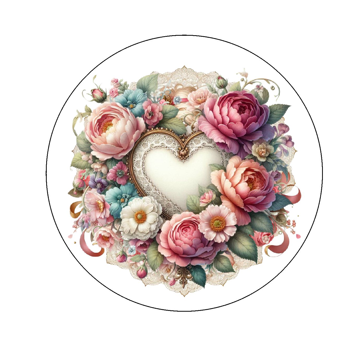 Vintage Valentine Edible Images - White Heart