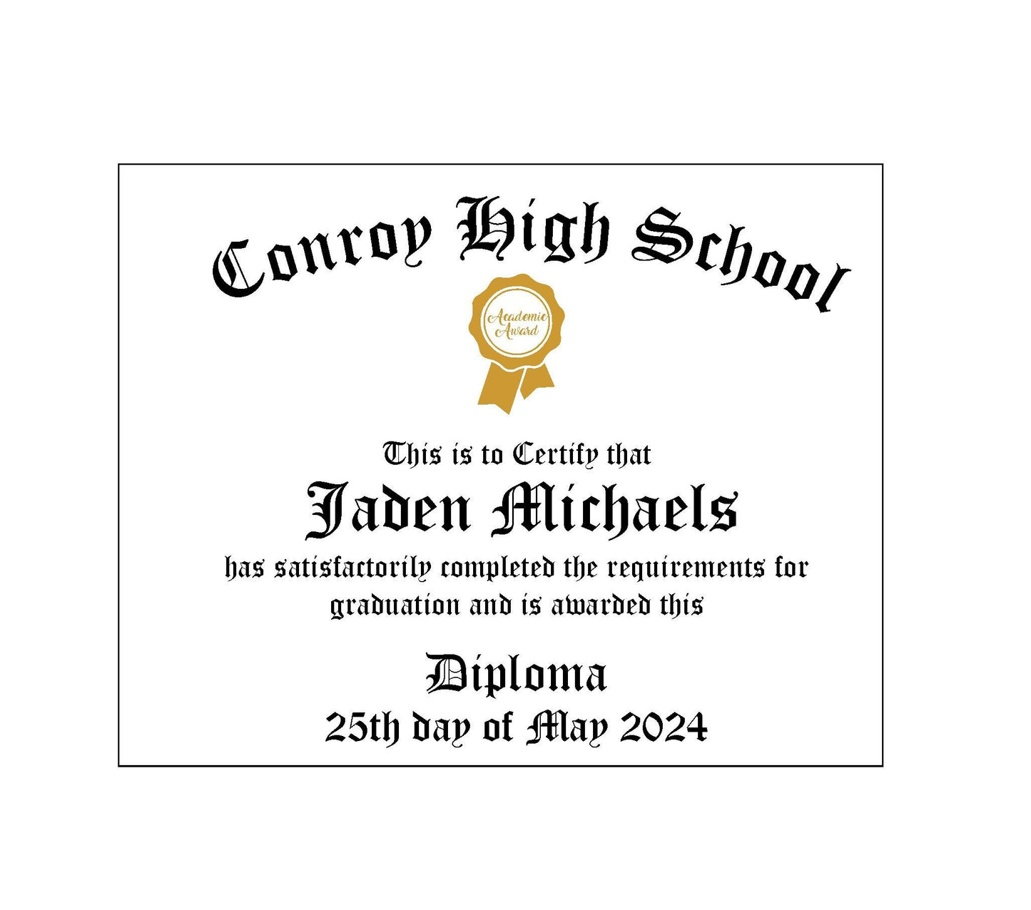 Custom diploma frosting sheet